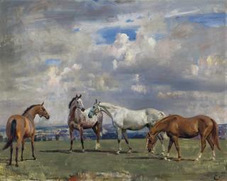 Sir Alfred James Munnings, P.R.A., R.W.S. - Horses at Grass