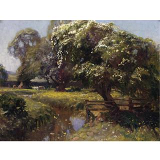 Sir Alfred James Munnings, P.R.A., R.W.S. - Landscape With Cows By A Stream