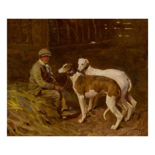 Sir Alfred James Munnings, P.R.A., R.W.S. - Shrimp In The Barn With Lurchers