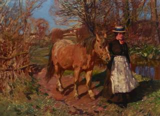 Sir Alfred James Munnings, P.R.A., R.W.S. - Springtime - Polly Scotchmer of the Red Lion Inn, Mendham