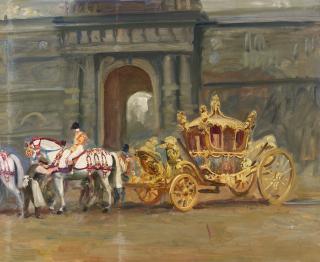 Sir Alfred James Munnings, P.R.A., R.W.S. - The Gold State Coach At The Royal Mews