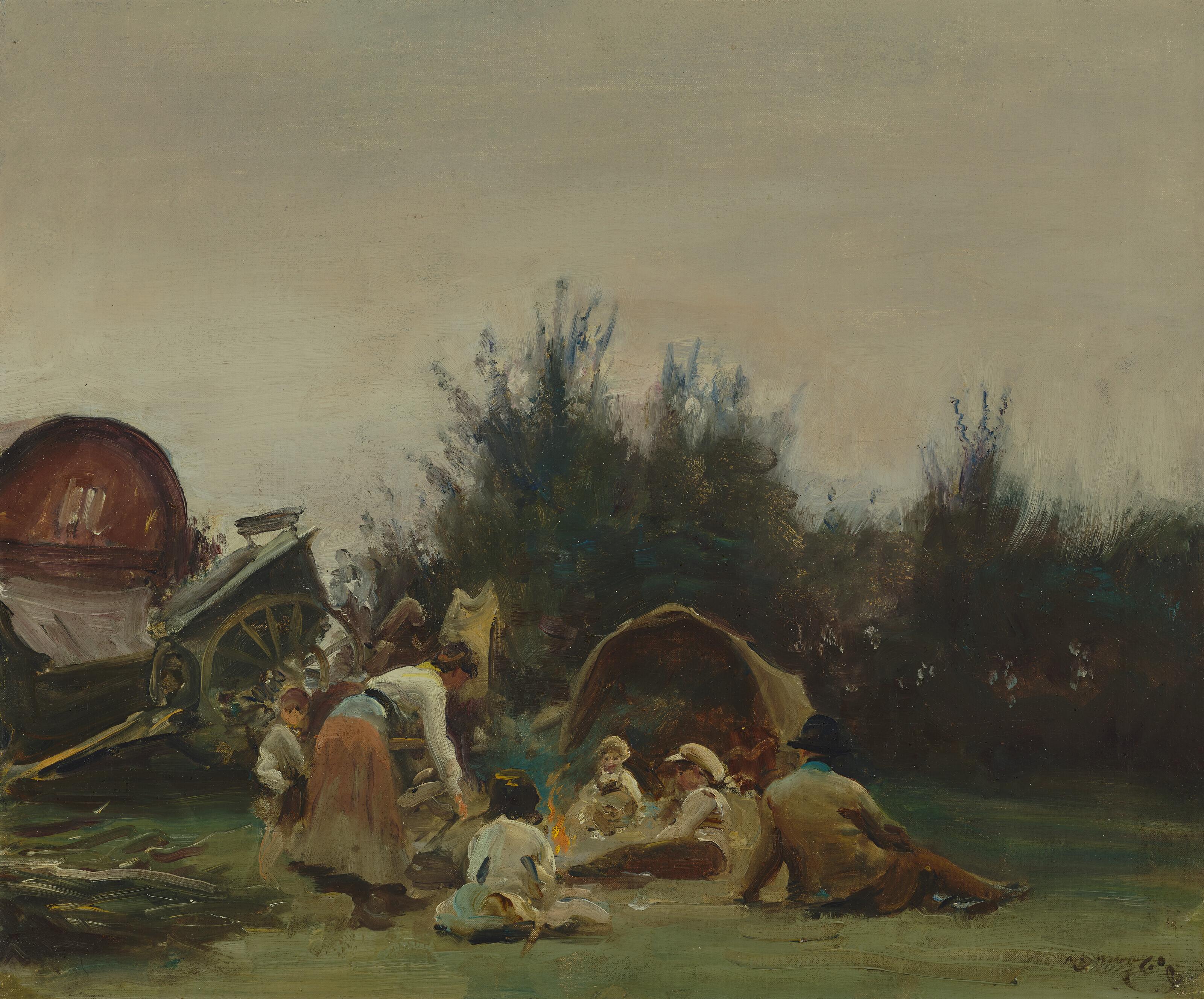 Sir Alfred James Munnings, P.R.A., R.W.S. - The Gypsy Camp - Evening
