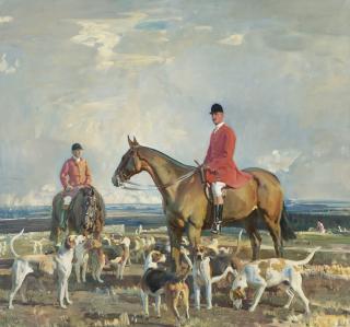 Sir Alfred James Munnings, P.R.A., R.W.S. - The Seventh Earl of Bathurst, M.F.H. of the V.W.H. with Will Boore, Huntsman