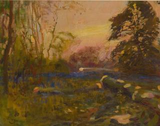 Sir Alfred James Munnings, P.R.A., R.W.S. - Woodland Landscape At Sunset