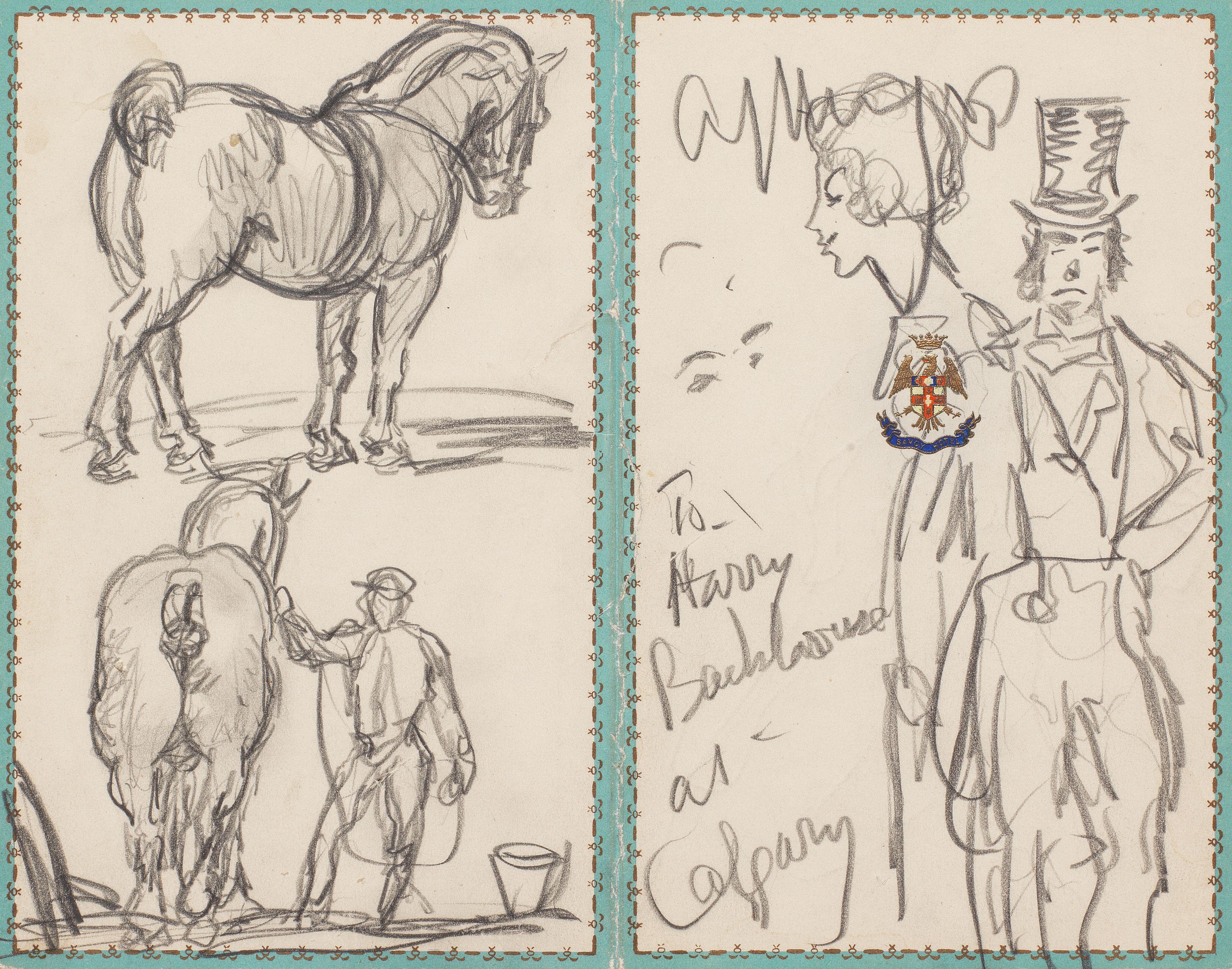 Sir Alfred James Munnings, PRA, RWS - A group of pencil studies all unframed;