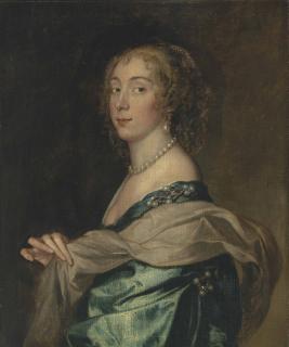 Sir Anthony van Dyck - Portrait of a lady, believed to be Penelope, Lady Bayning (1620-1647), later Lady Herbert, half-length, in a blue satin gown