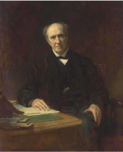 Sir Arthur Stockdale Cope, K.C.V.O., R.A. - Portrait of Richard Twining Esq., seated three-quarter-length, in a black suit, at a writing desk