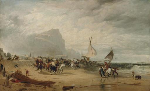 Sir Augustus Wall Callcott, R. A. - Smugglers Alarmed by an Unexpected Change from Hazy Weather while Landing Their Cargo