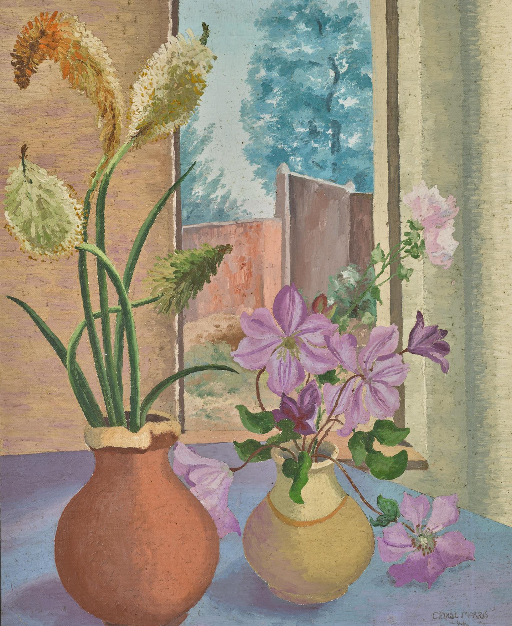 Sir Cedric Morris - Still Life (Clematis, Kniphofia And Hollyhock)