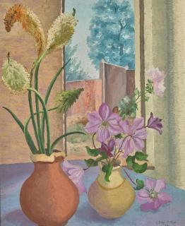 Sir Cedric Morris - Still Life (Clematis, Kniphofia And Hollyhock)