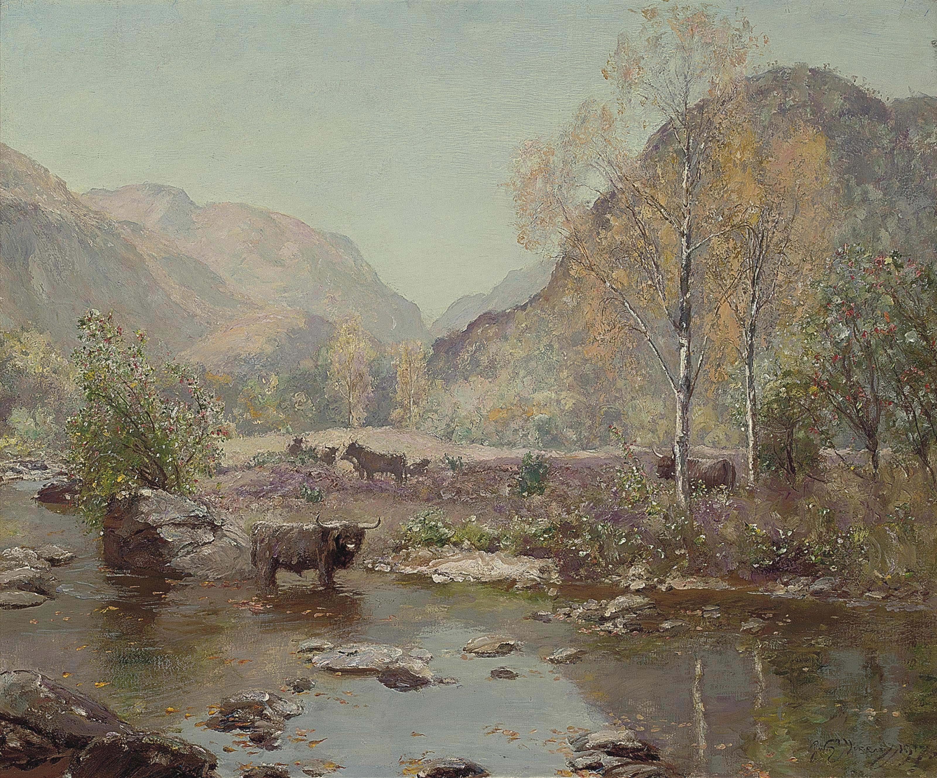 Sir David Murray, R.A., H.R.S.A., R.S.W., P.R.I. - Autumn gently tints the Glen