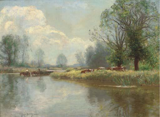Sir David Murray, R.A., H.R.S.A., R.S.W., R.I. - Hay wain on the river Test, Hampshire