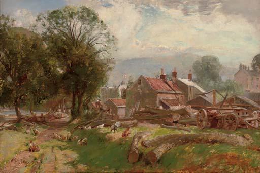 Sir David Murray, R.A., H.R.S.A. - Chickens on a track beside a farm