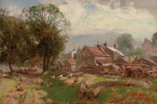 Sir David Murray, R.A., H.R.S.A. - Chickens on a track beside a farm