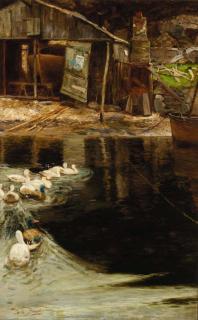 Sir David Murray, R.A. - Ducks in the Boatyard