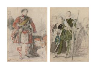 Sir David Wilkie, R.A. - Portrait study of King George IV in highland dress at Holyrood Palace; and An archer and a group of women at Holyrood Palace