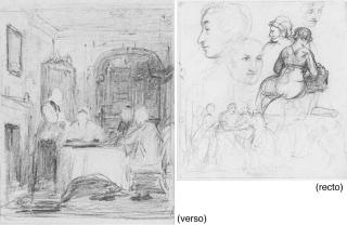 Sir David Wilkie, R.A. - Study for \'The Breakfast\' (recto); and Figures seated at a table (verso)