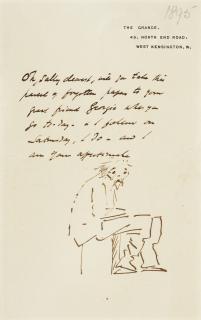 Sir Edward Coley Burne-Jones, Bt., A.R.A., R.W.S. - A self-portrait in caricature; A chicken regarding a worm; and A cat watching a bird