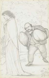 Sir Edward Coley Burne-Jones, Bt., A.R.A., R.W.S. - Dante Gabriel Rossetti bringing cusions to Jane Morris