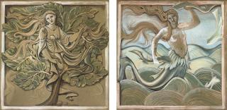 Sir Edward Coley Burne-Jones, Bt., A.R.A., R.W.S. - Designs for sculptural reliefs: Sea Nymph; and Wood Nymph