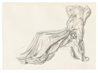 Sir Edward Coley Burne-Jones, Bt., A.R.A., R.W.S. - Portrait of Fanny Cornforth, reclining in a chair, for \'Laus Veneris\'; with figure studies for \'Clerk Saunders\' (on the reverse)