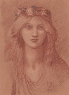 Sir Edward Coley Burne-Jones, Bt., A.R.A., R.W.S - Portrait Of Lady Gwendolen Gascoyne-Cecil (1860-1945), Bust-Length, With A Wreath Of Red And White Roses In Her Hair