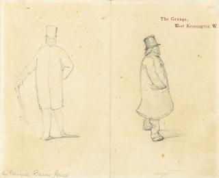 Sir Edward Coley Burne-Jones, Bt., A.R.A., R.W.S. - Self-portrait of the artist as he imagined his appearance in a new coat, and how he actually looked