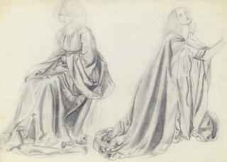 Sir Edward Coley Burne-Jones, Bt., A.R.A., R.W.S. - Studies of a woman seated and kneeling, possibly Fanny Cornforth