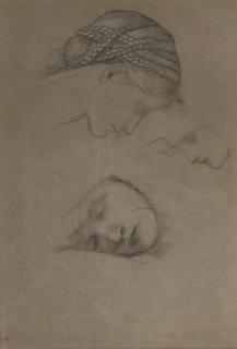 Sir Edward Coley Burne-Jones, Bt., A.R.A., R.W.S. - Studies of heads for The Garden Court for \'The Briar Rose\' series