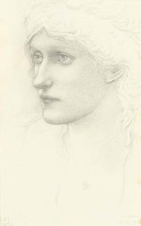 Sir Edward Coley Burne-Jones, Bt., A.R.A., R.W.S. - Study for the head of a Queen in \'Arthur in Avalon\'