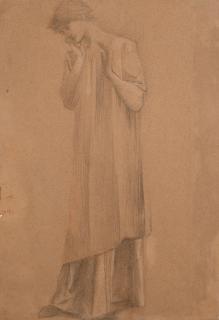 Sir Edward Coley Burne-Jones, Bt., A.R.A., R.W.S. - Study of a draped figure, probably the right hand figure in \'Lancelot at the Chapel of the Holy Grail\'