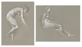 Sir Edward Coley Burne-Jones, Bt., A.R.A., R.W.S. - Two female nude studies, one for \'The Passing of Venus\', and one for \'The Golden Stairs\'