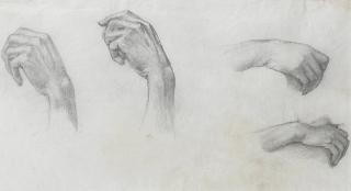Sir Edward Coley Burne-Jones, Bt., ARA, RWS - Studies of Hands: stained glass designs for the three-light St. Matthew Window, the east wall south transept Jesus College Chapel, Cambridge
