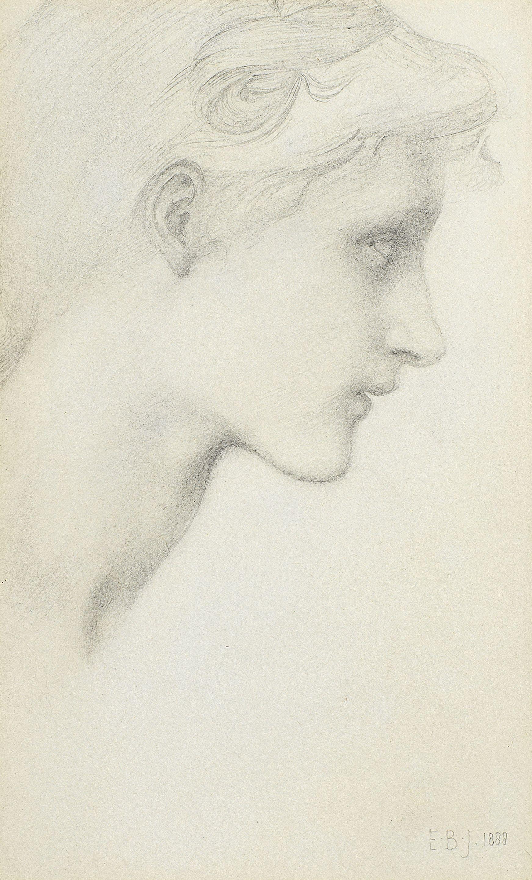 Sir Edward Coley Burne-Jones, Bt., ARA, RWS - Study of the head of Danaë for Danaë and The Tower of Brass and Danaë and the Brazen Tower