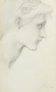 Sir Edward Coley Burne-Jones, Bt., ARA, RWS - Study of the head of Danaë for Danaë and The Tower of Brass and Danaë and the Brazen Tower