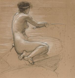 Sir Edward John Poynter Bt., P.R.A., R.W.S. - A study of a nude for \'A Nymph of the Stream\'