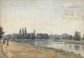 Sir Edward John Poynter, Bt., P.R.A., R.W.S. - Elegant Figures By A River Bank