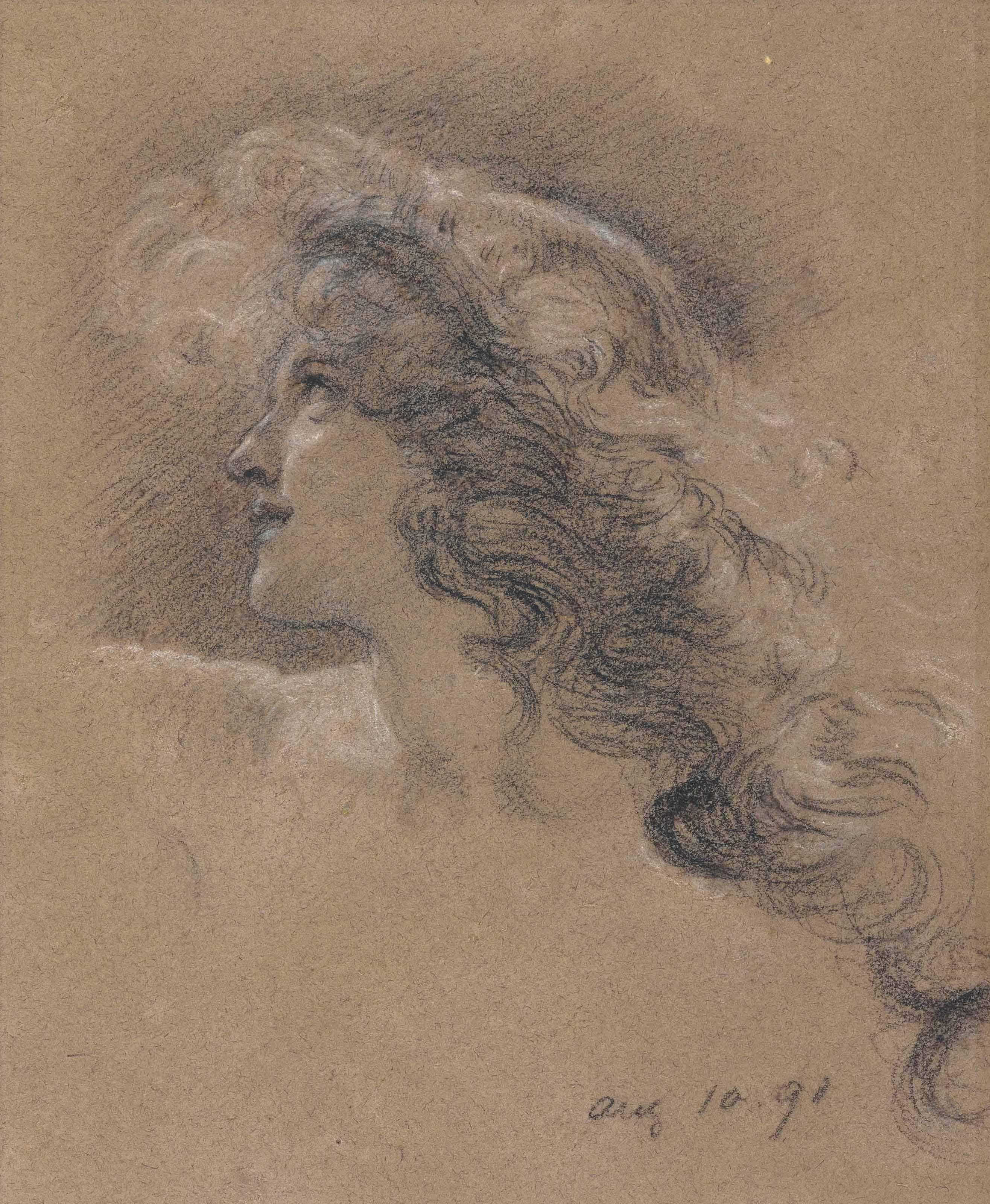 Sir Edward John Poynter, Bt., P.R.A., R.W.S. - Head study for \'The Cave of the Storm Nymphs\'