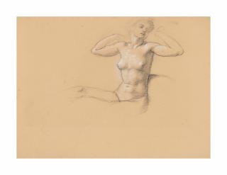 Sir Edward John Poynter, Bt., P.R.A., R.W.S. - Study of a seated female nude, stretching out her arms (recto), with another study of a reclining female nude (verso)