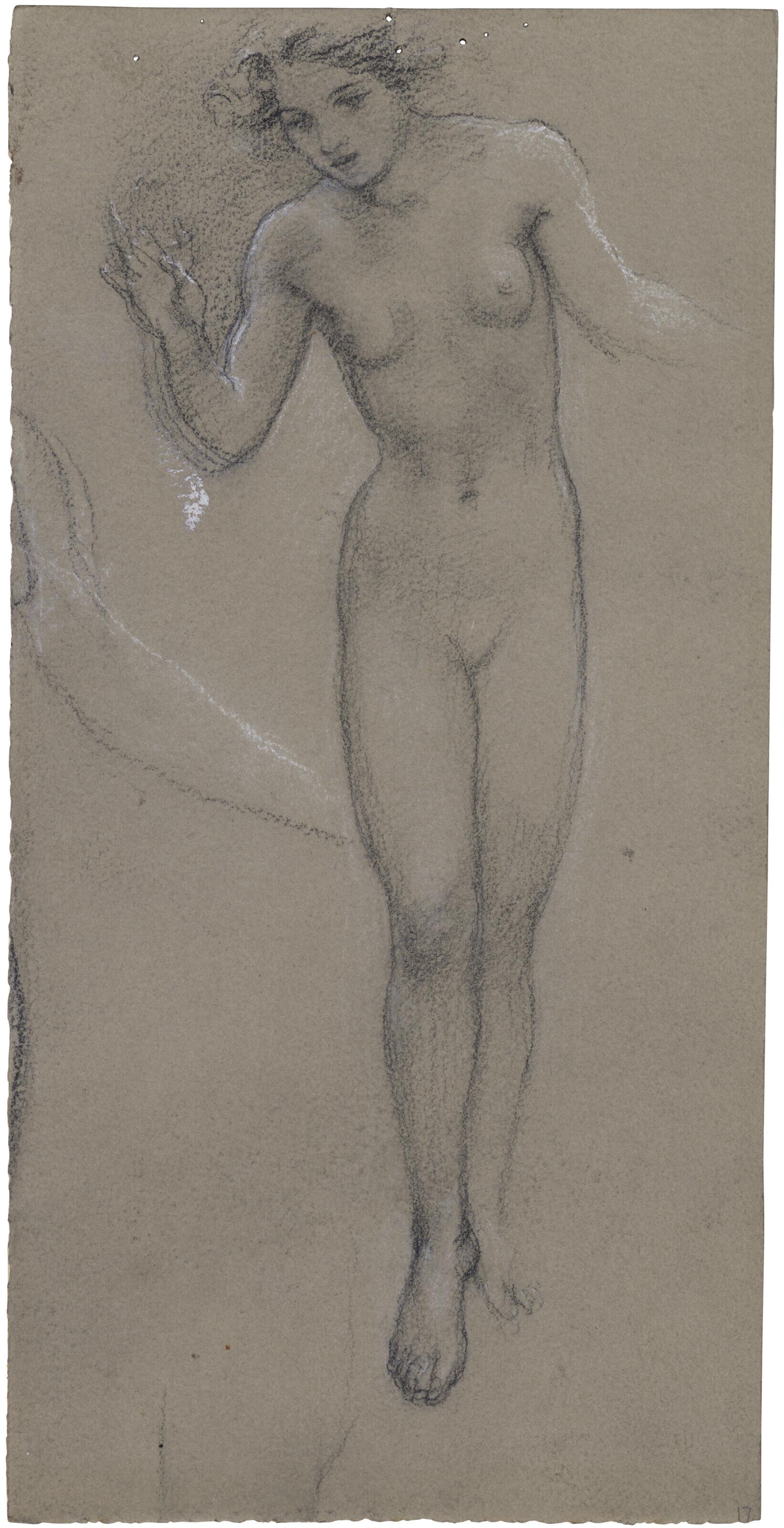 Sir Edward John Poynter, P.R.A., R.W.S. - Study of a nude female figure for \'Diana and Endymion\'; and Two head studies of young women