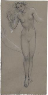 Sir Edward John Poynter, P.R.A., R.W.S. - Study of a nude female figure for \'Diana and Endymion\'; and Two head studies of young women