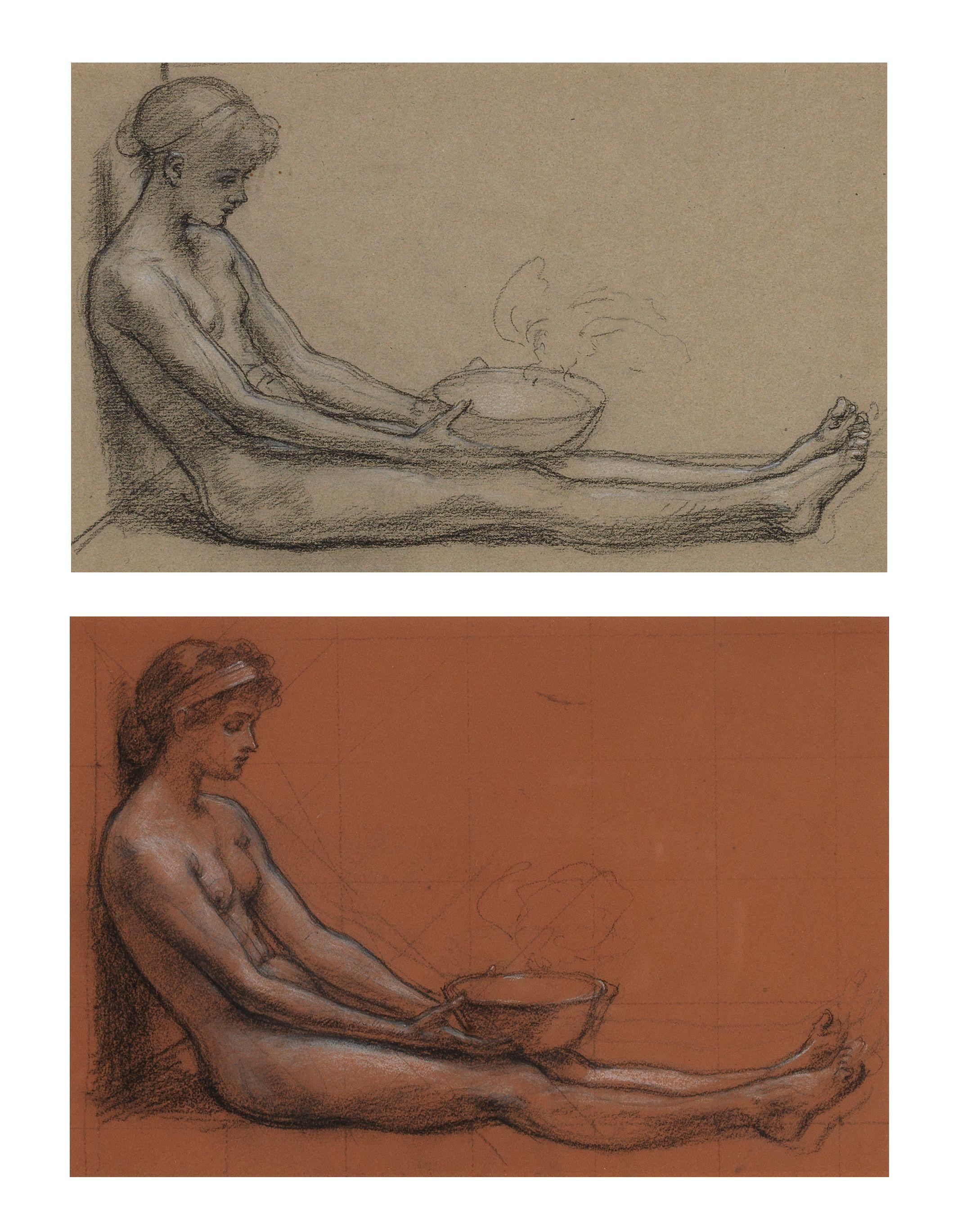 Sir Edward John Poynter, PRA, RWS - Two studies for \'A Corner of the Villa\' each 17 x 24cm (6 11/16 x 9 7/16in)