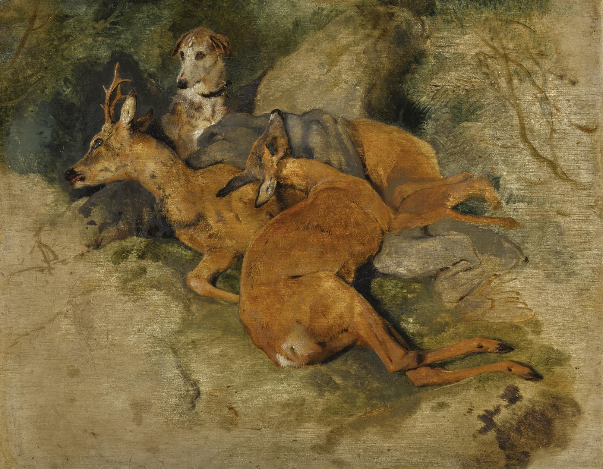 Sir Edwin Henry Landseer, R.A. - A Deerhound With Two Dead Roe Deer 