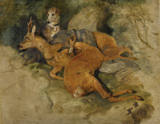Sir Edwin Henry Landseer, R.A. - A Deerhound With Two Dead Roe Deer 