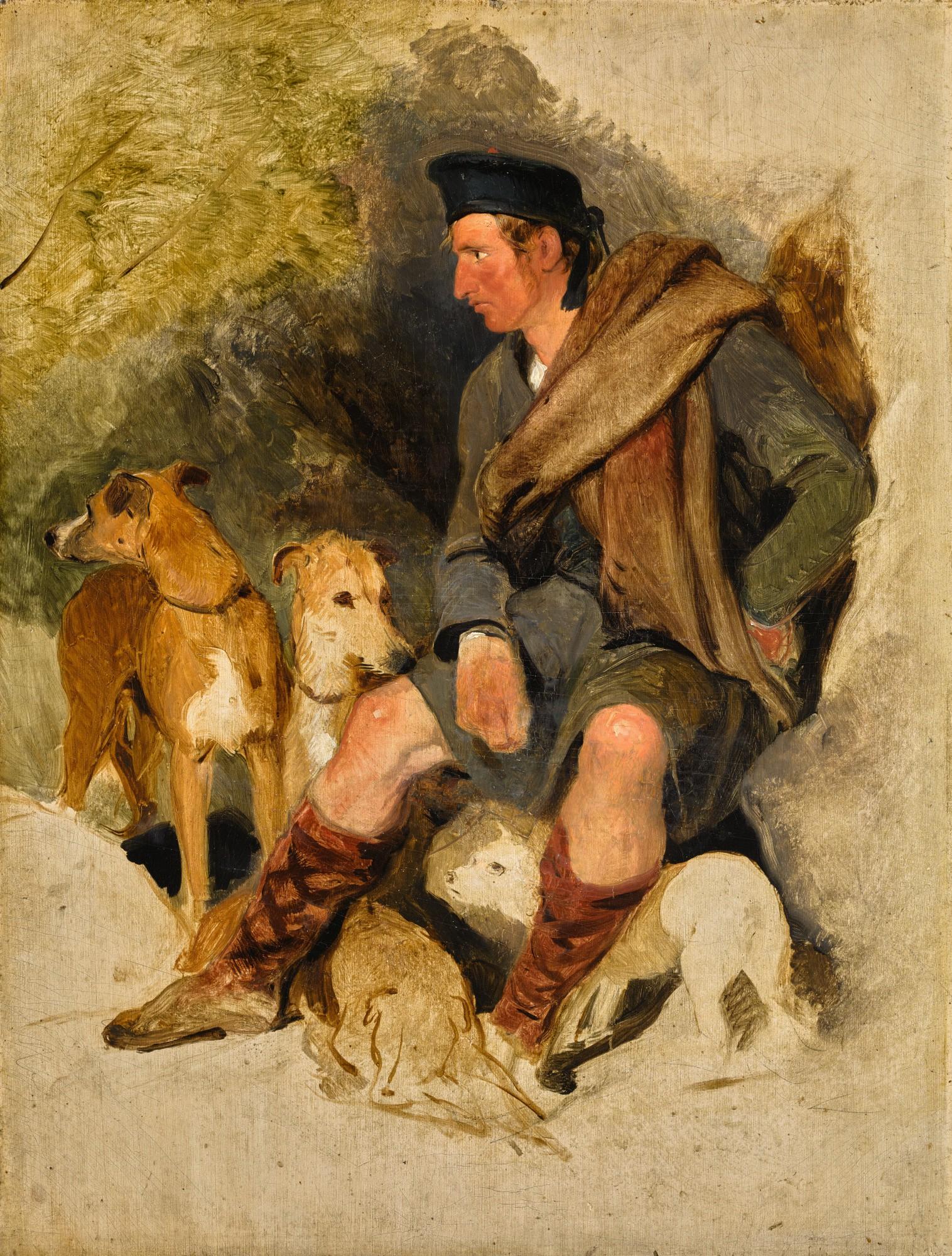 Sir Edwin Henry Landseer, R.A. - A Highland Ghillie With Two Deerhounds And A Terrier