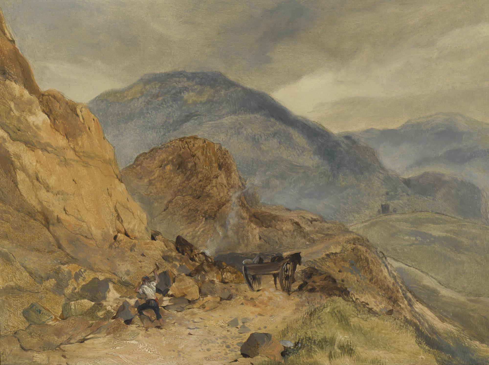 Sir Edwin Henry Landseer, R.A. - A Highland Landscape With A Stone Breaker In The Foreground, Possibly At The Pass Of Glen Coe