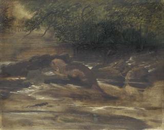 Sir Edwin Henry Landseer, R.A. - A river scene, with an otter eating a fish, a sketch