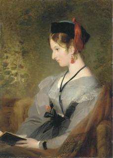 Sir Edwin Henry Landseer, R.A. - Portrait Of Elizabeth Wells, Later Lady Dyke, Three-Quarter-Length, Seated In A Grey Dress, Holding A Book