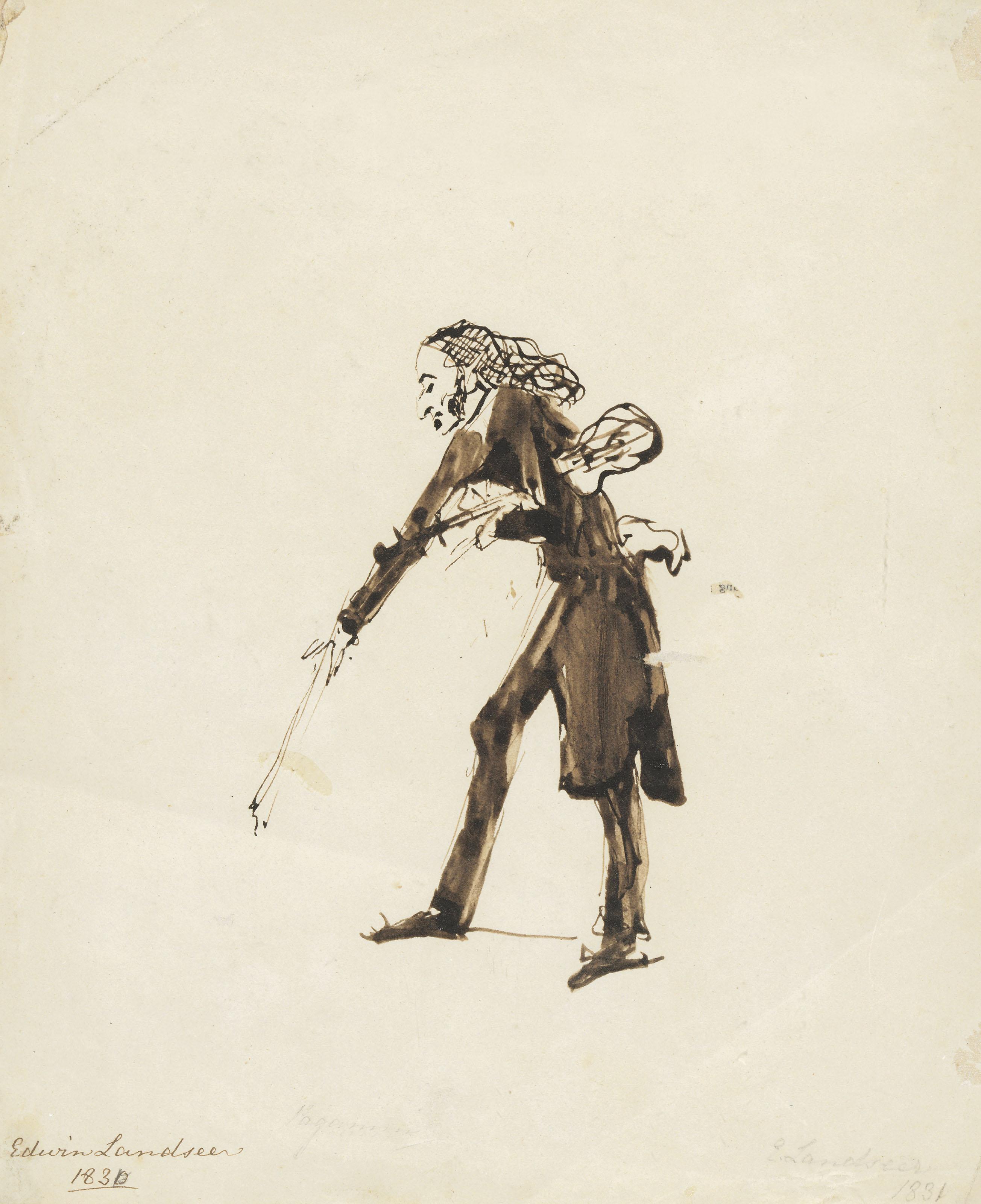 Sir Edwin Henry Landseer, R.A. - Portrait study of Niccolò Paganini, full-length in profile