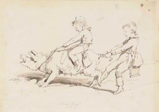Sir Edwin Henry Landseer, R.A. - School boys playing with a pig